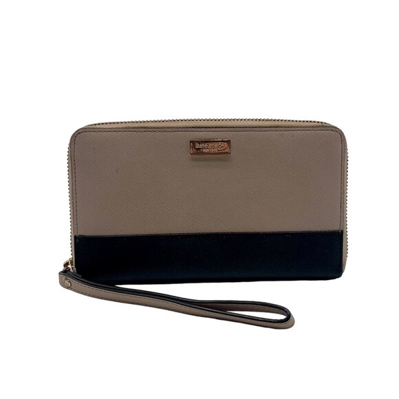 Kate Spade Taupe and Black Colorblock Zip Around  Laurel Way Wallet - Picture 1 of 10